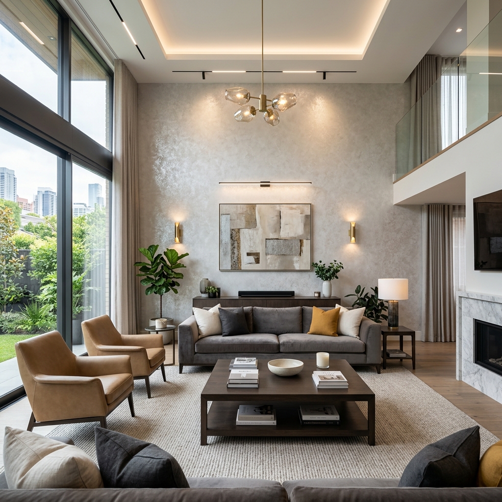 Sala luxuosa com papel de parede líquido